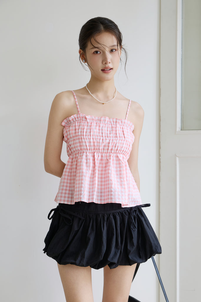Petite Soleil Gingham Smocked Top - Pink [XS/S/M/L/XL]