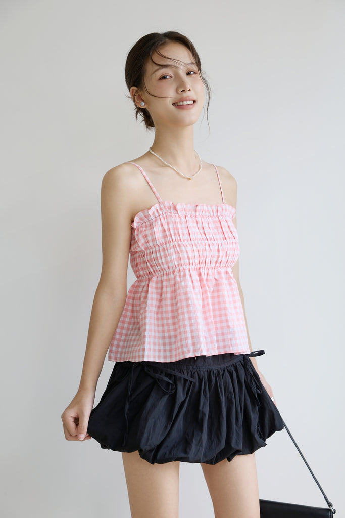 Petite Soleil Gingham Smocked Top - Pink [XS/S/M/L/XL]