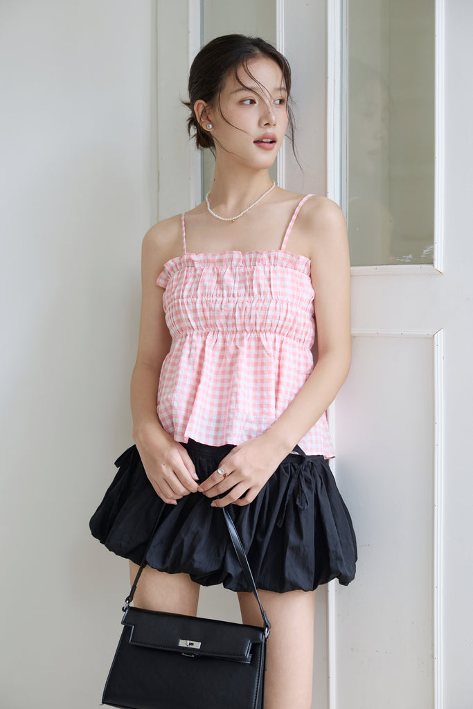 Petite Soleil Gingham Smocked Top - Pink [XS/S/M/L/XL]