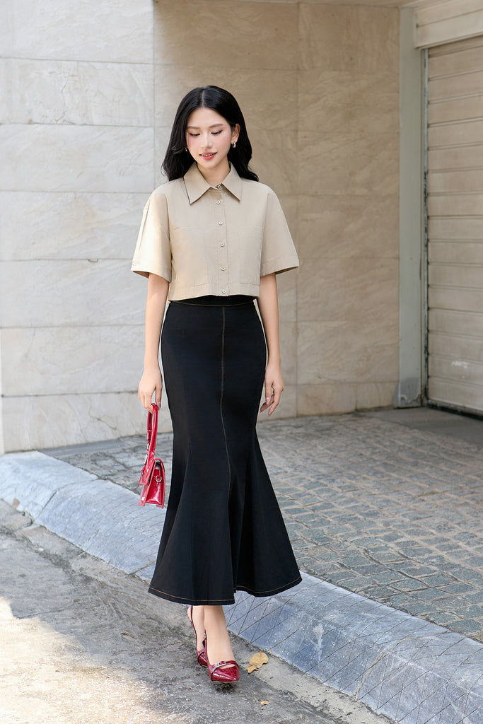 Charlie Pocket Crop Shirt - Khaki [XS/S/M/L]