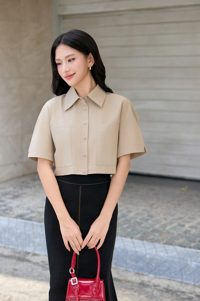 Charlie Pocket Crop Shirt - Khaki [XS/S/M/L]
