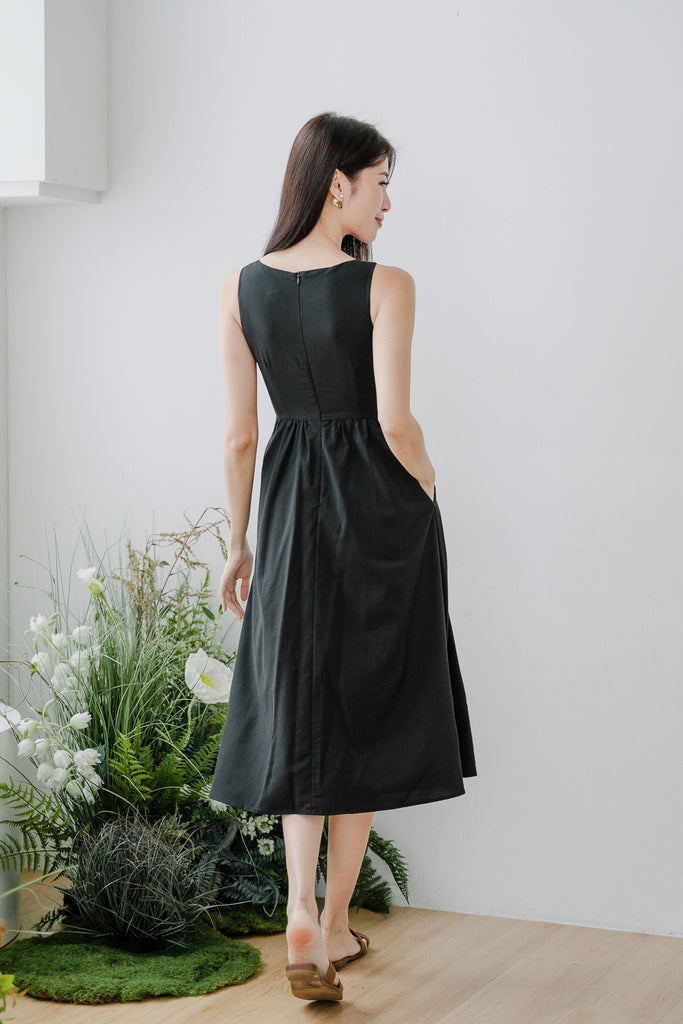 Silvana Ruche V-Waistline Dress - Black [XS/S/M/L/XL/XXL]