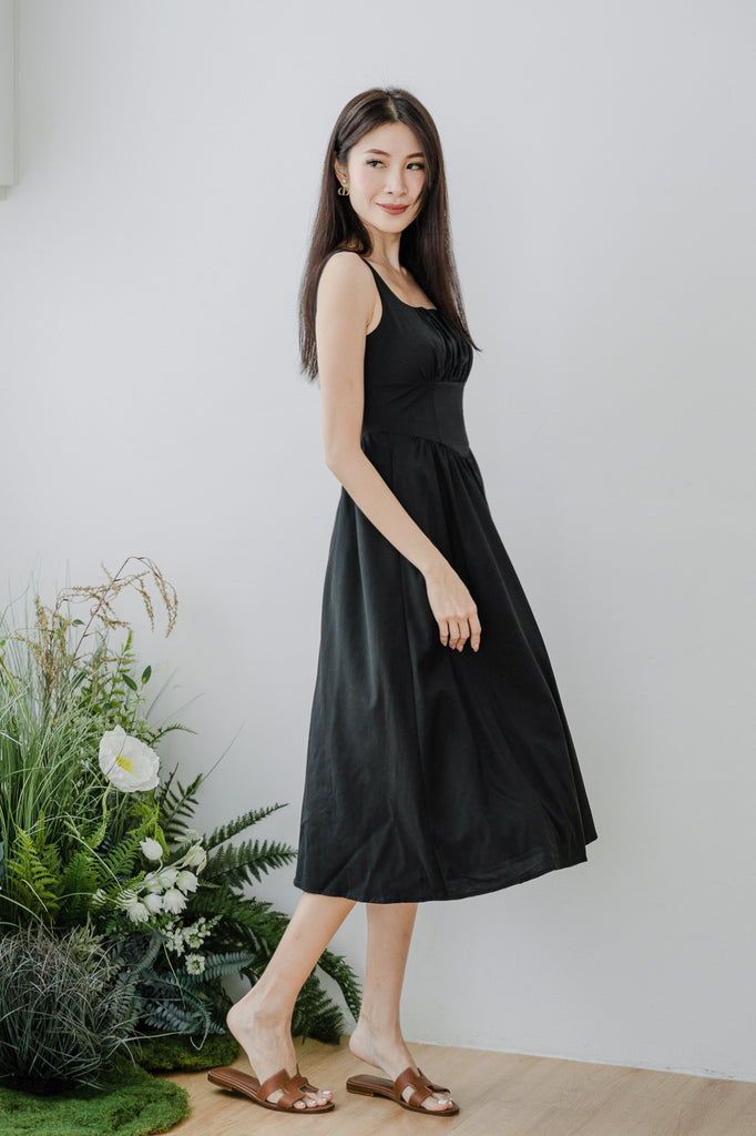 Silvana Ruche V-Waistline Dress - Black [XS/S/M/L/XL/XXL]