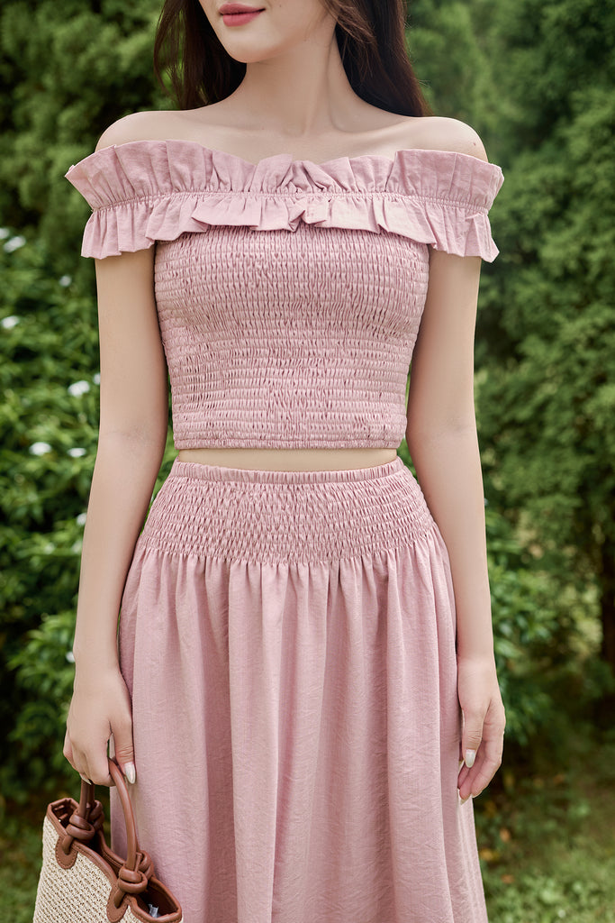 Alice Smocked Maxi Skirt - Dust Pink [XS/S/M/L/XL/XXL]