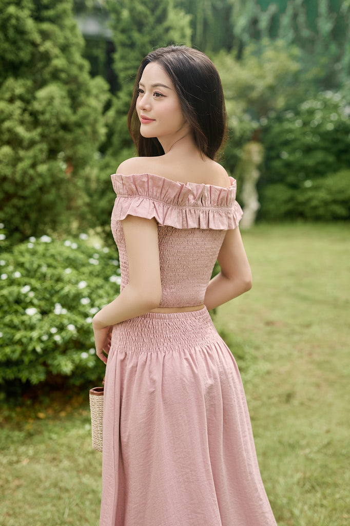 Alice Frill Off Shoulder Smocked Top - Dust Pink [XS/S/M/L/XL/XXL]