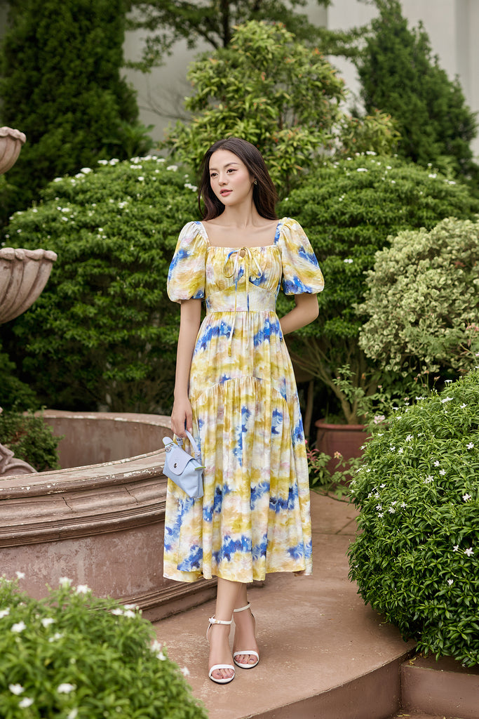 Irina Watercolour Curve Hem Maxi - Yellow [XS/S/M/L/XL/XXL]