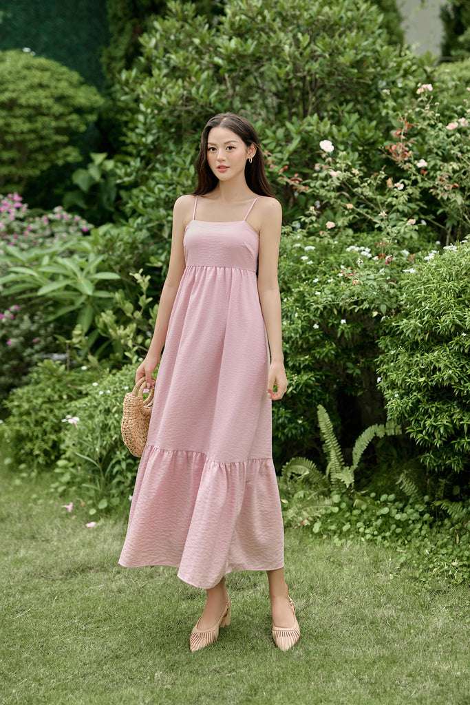 Dahlia Spaghetti Ruffle Hem Dress - Blush Pink [XS/S/M/L/XL/XXL]