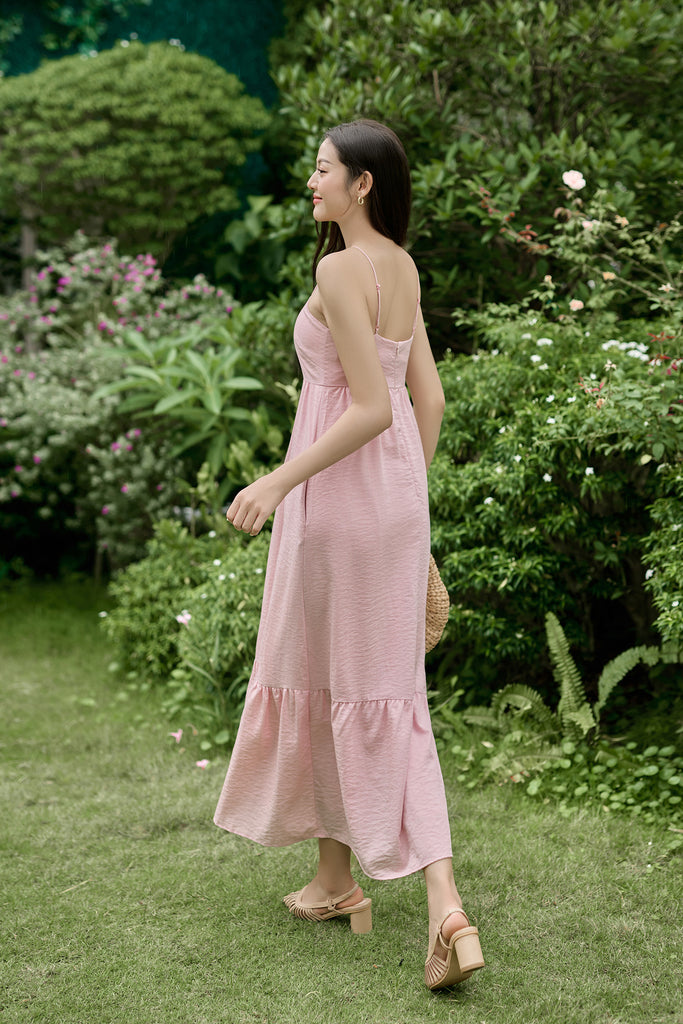 Dahlia Spaghetti Ruffle Hem Dress - Blush Pink [XS/S/M/L/XL/XXL]