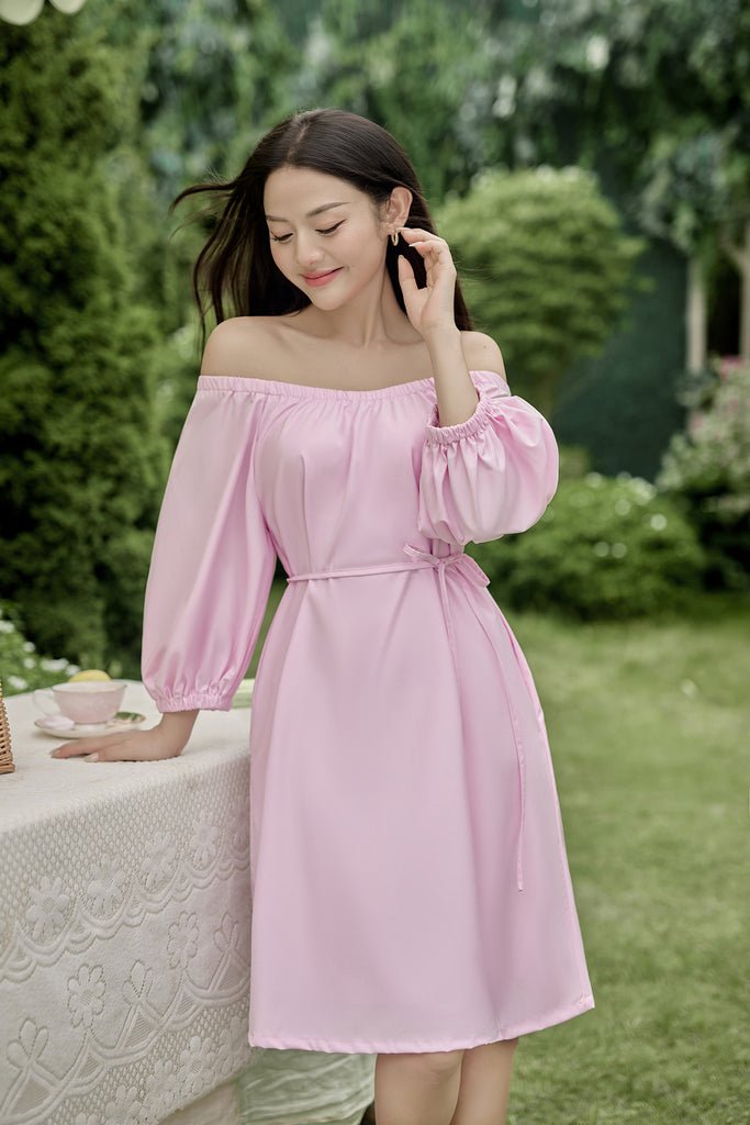 Olivia Off Shoulder Two-Way Dress - Pink [XS/S/M/L/XL/XXL]