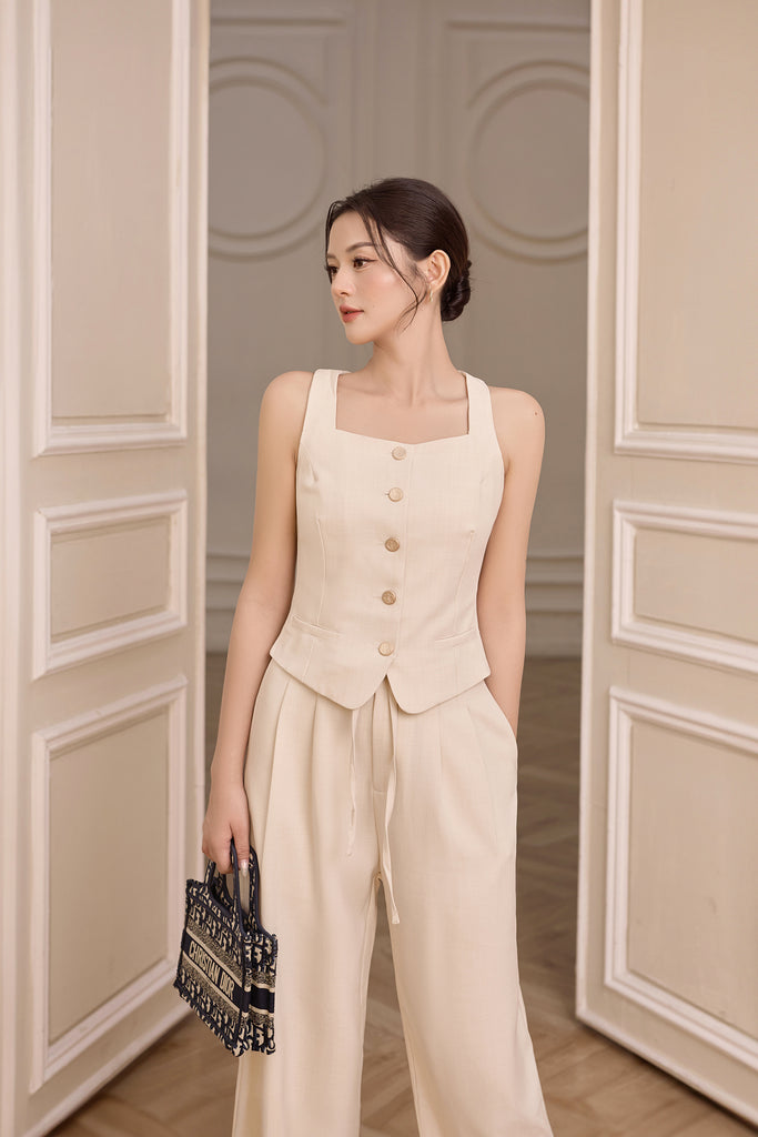 Ami High Waist Tux Pants - Cream [XS/S/M/L/XL]