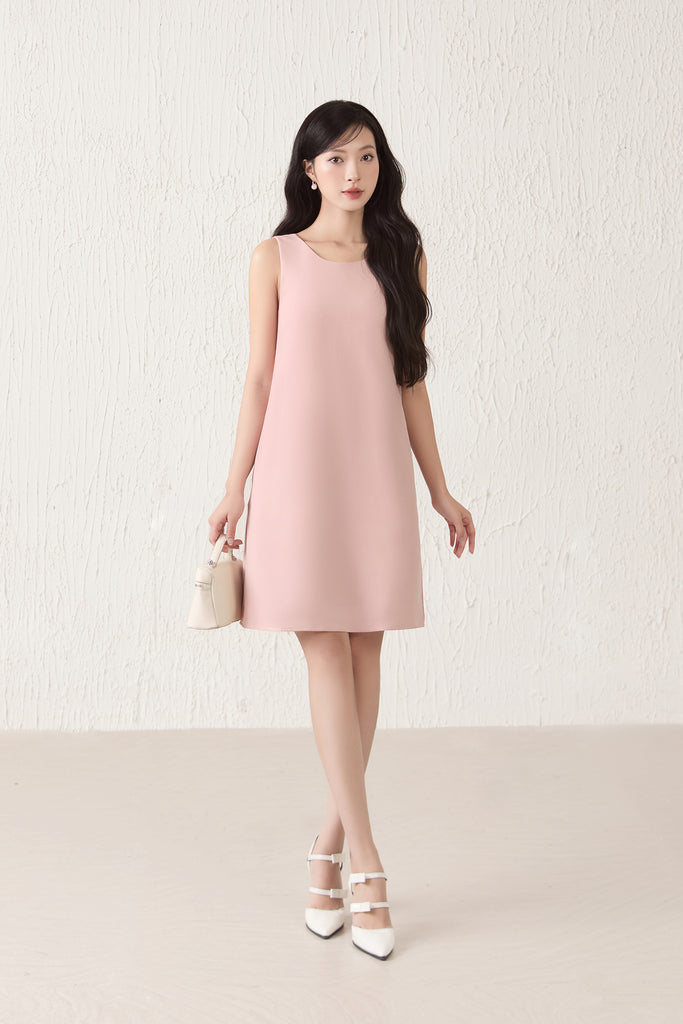 Louisa Back Bow Padded Shift Dress - Pink [XS/S/M/L/XL/XXL]