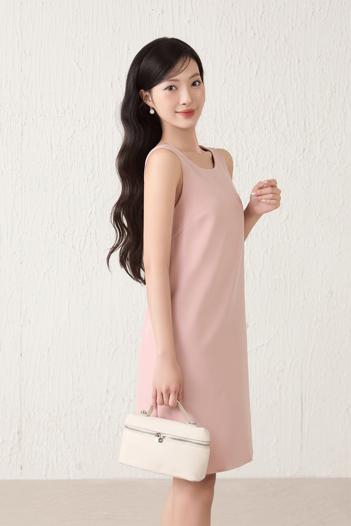 Louisa Back Bow Padded Shift Dress - Pink [XS/S/M/L/XL/XXL]