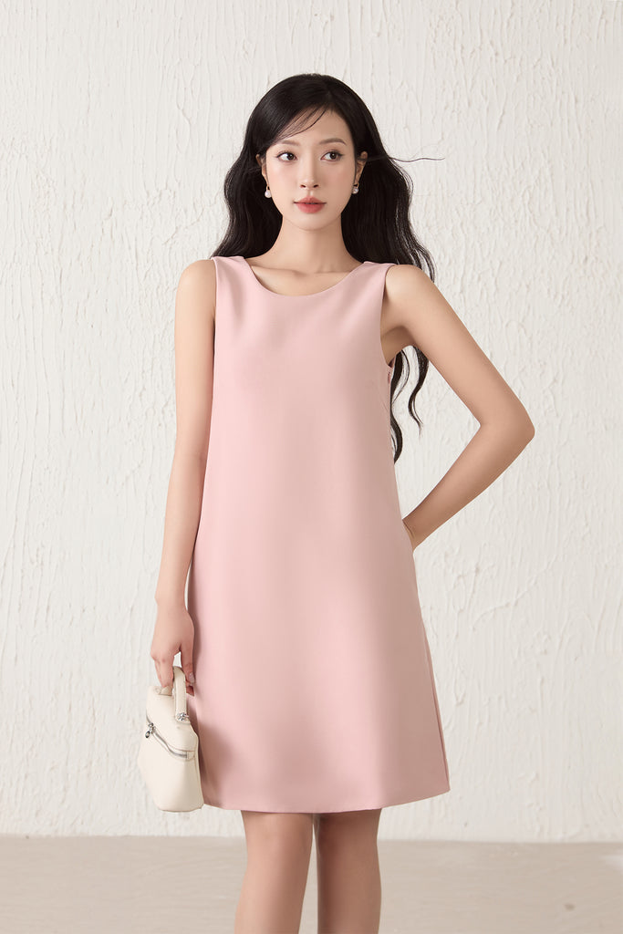 Louisa Back Bow Padded Shift Dress - Pink [XS/S/M/L/XL/XXL]