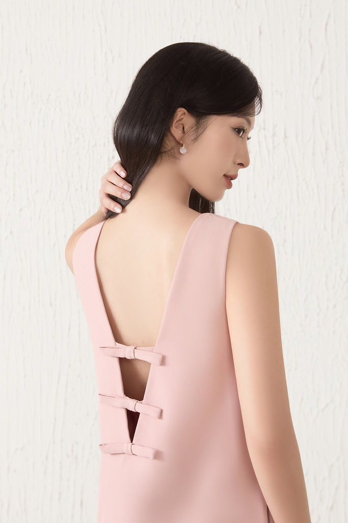 Louisa Back Bow Padded Shift Dress - Pink [XS/S/M/L/XL/XXL]