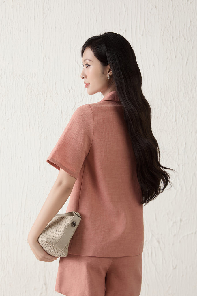 Aespa Textured Wrap Tie Blouse - Coral Clay [XS/S/M/L/XL/XXL]