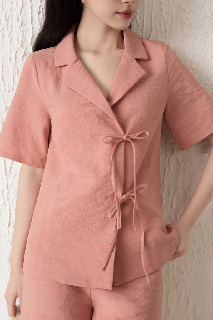 Aespa Textured Wrap Tie Blouse - Coral Clay [XS/S/M/L/XL/XXL]