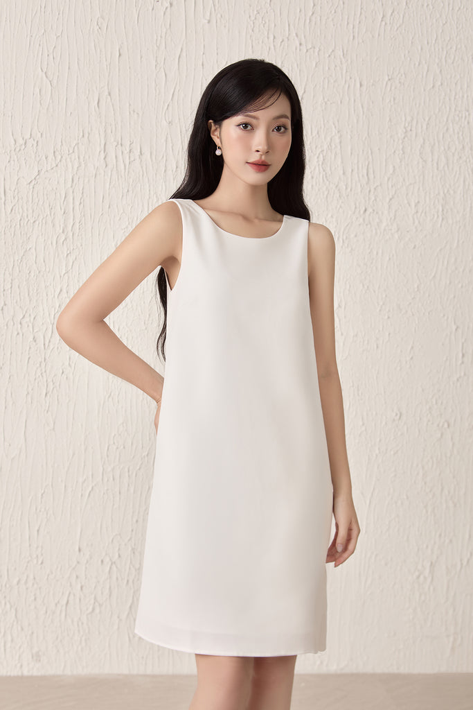 Louisa Back Bow Padded Shift Dress - White [XS/S/M/L/XL/XXL]