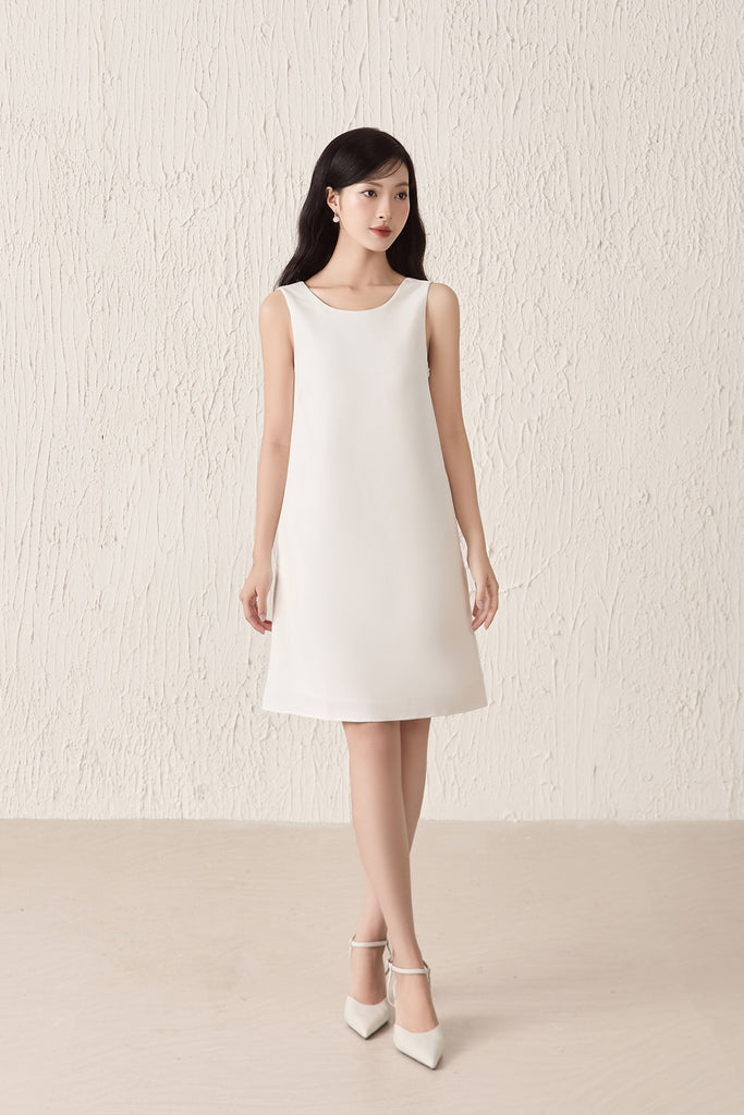 Louisa Back Bow Padded Shift Dress - White [XS/S/M/L/XL/XXL]