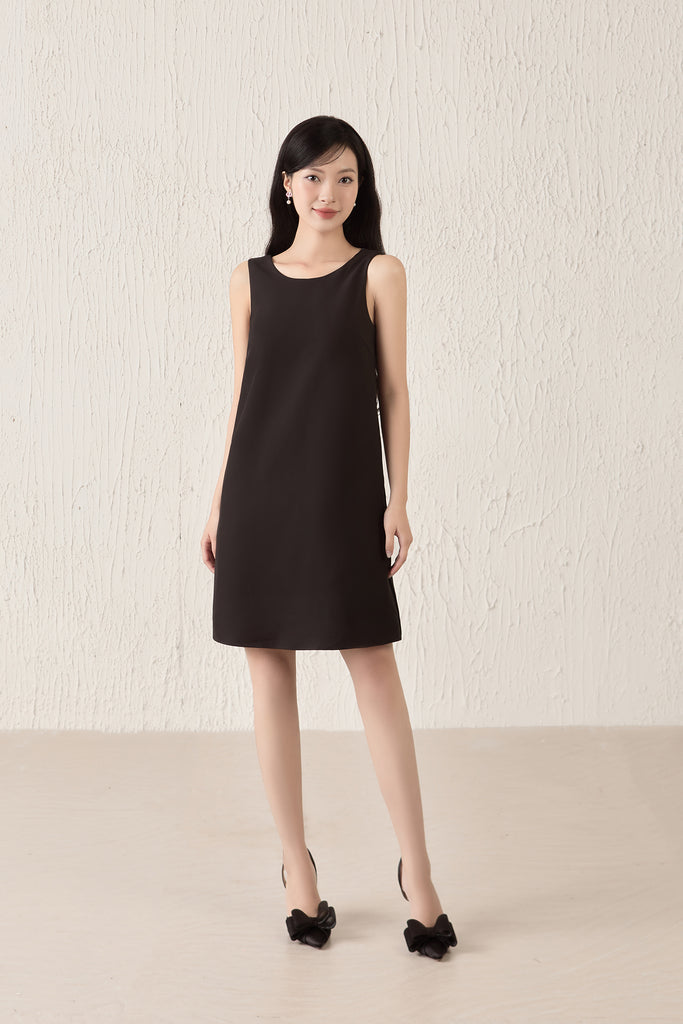 Louisa Back Bow Padded Shift Dress - Black [XS/S/M/L/XL/XXL]