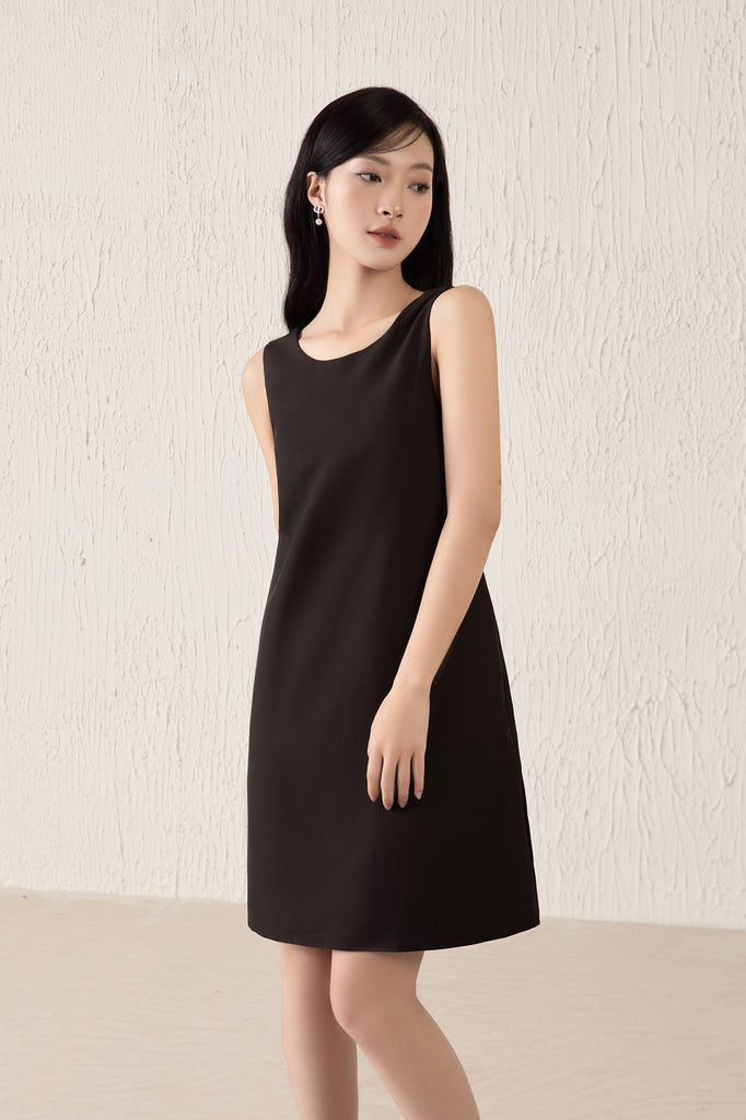 Louisa Back Bow Padded Shift Dress - Black [XS/S/M/L/XL/XXL]