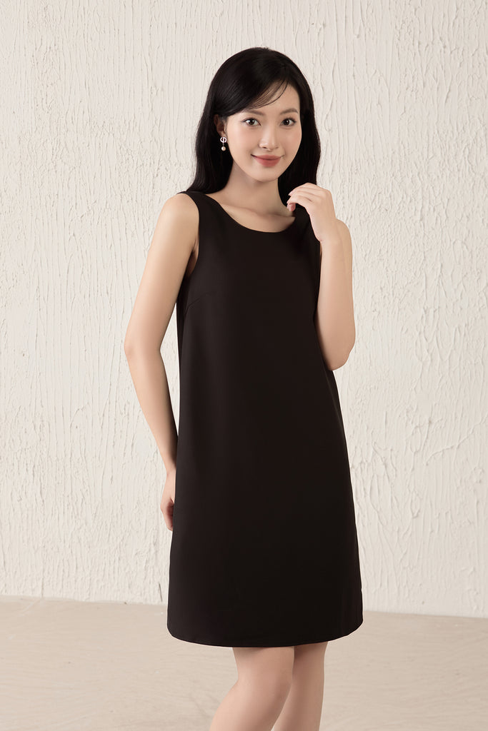 Louisa Back Bow Padded Shift Dress - Black [XS/S/M/L/XL/XXL]