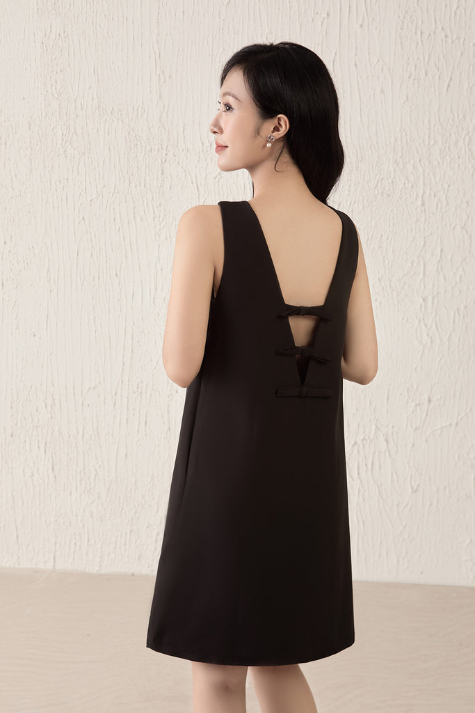 Louisa Back Bow Padded Shift Dress - Black [XS/S/M/L/XL/XXL]