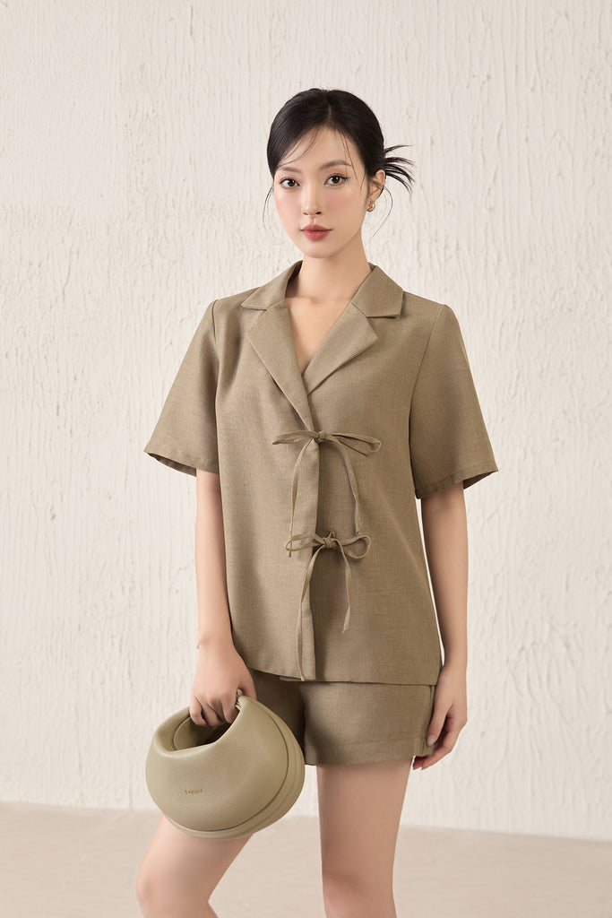 Aespa Textured Wrap Tie Blouse - Olive [XS/S/M/L/XL/XXL]