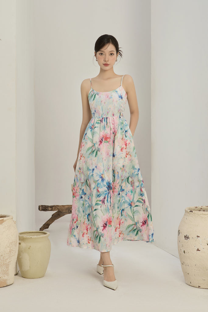 Bianca Padded Watercolour Strap Back Maxi Dress - Vibrant [XS/S/M/L/XL/XXL]