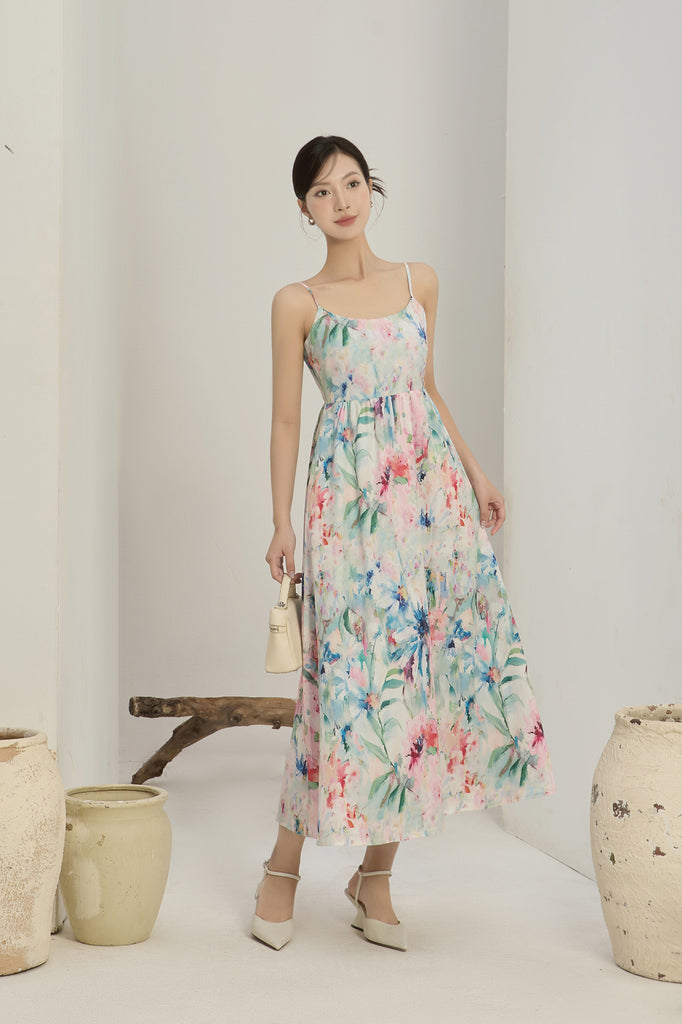 Bianca Padded Watercolour Strap Back Maxi Dress - Vibrant [XS/S/M/L/XL/XXL]