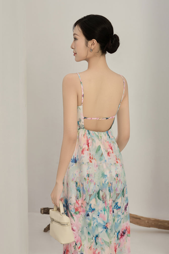 Bianca Padded Watercolour Strap Back Maxi Dress - Vibrant [XS/S/M/L/XL/XXL]