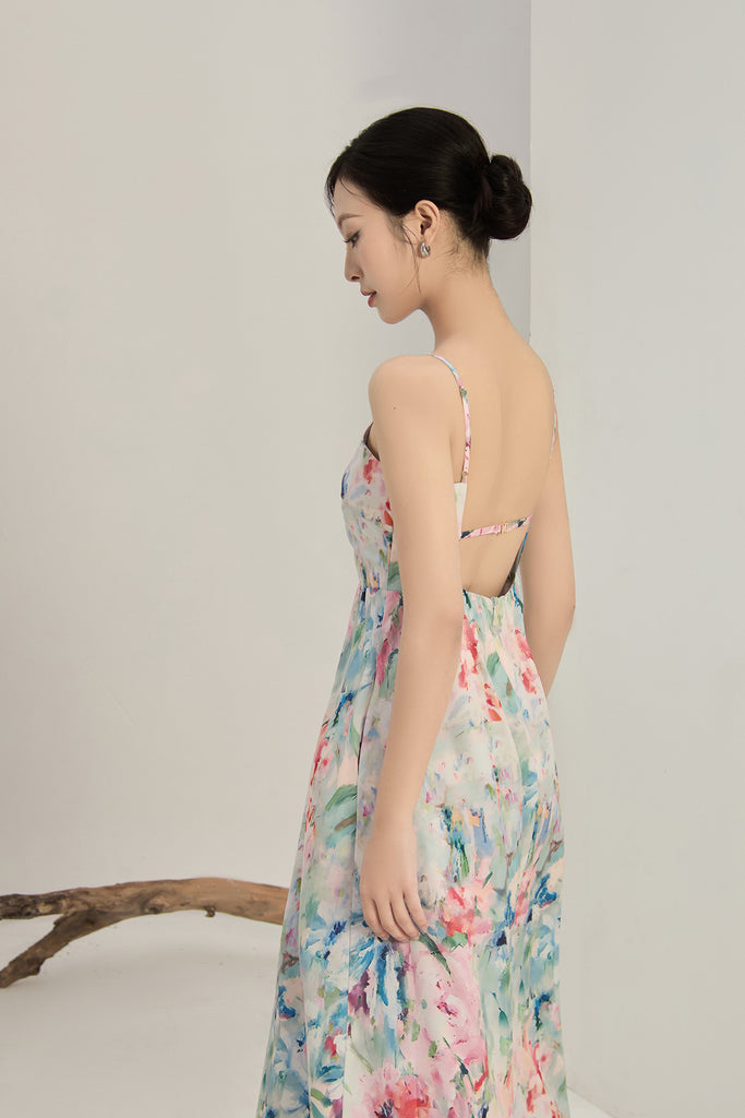 Bianca Padded Watercolour Strap Back Maxi Dress - Vibrant [XS/S/M/L/XL/XXL]