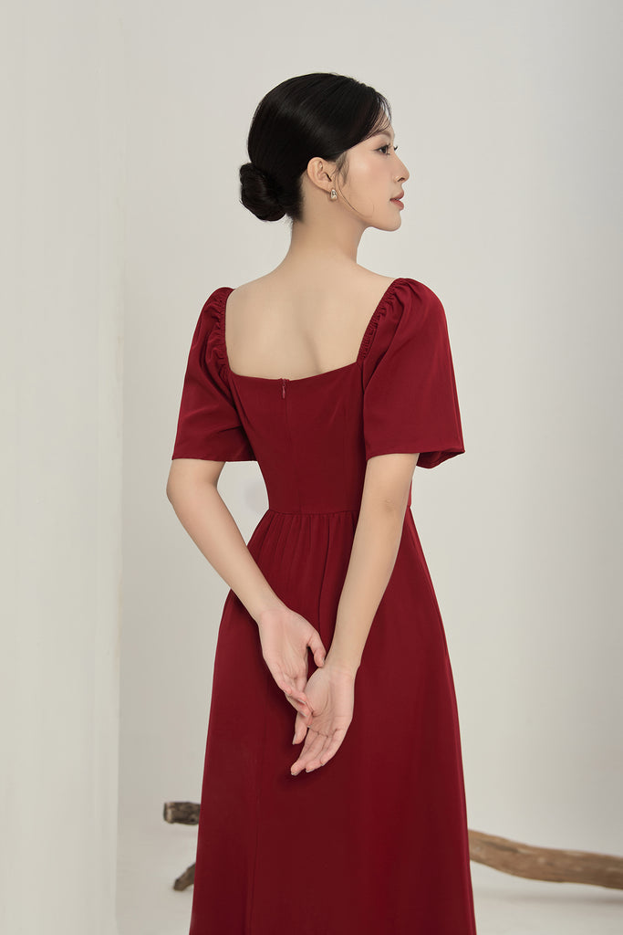 Lucy Flutter Sleeves Corset Midi Dress - Wine [XS/S/M/L/XL/XXL]