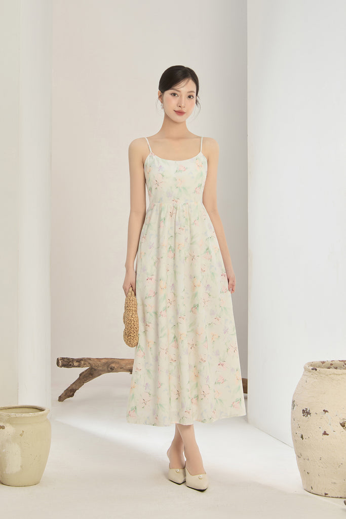 Bianca Padded Watercolour Strap Back Maxi Dress - Pastel Green [XS/S/M/L/XL/XXL]