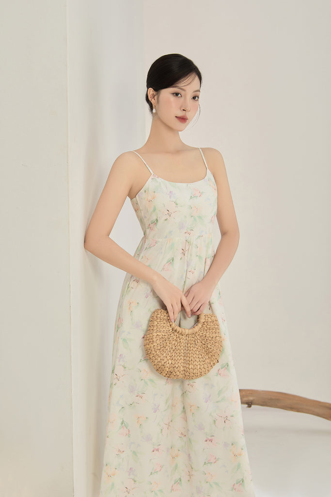 Bianca Padded Watercolour Strap Back Maxi Dress - Pastel Green [XS/S/M/L/XL/XXL]