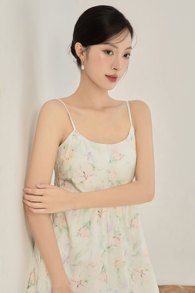 Bianca Padded Watercolour Strap Back Maxi Dress - Pastel Green [XS/S/M/L/XL/XXL]