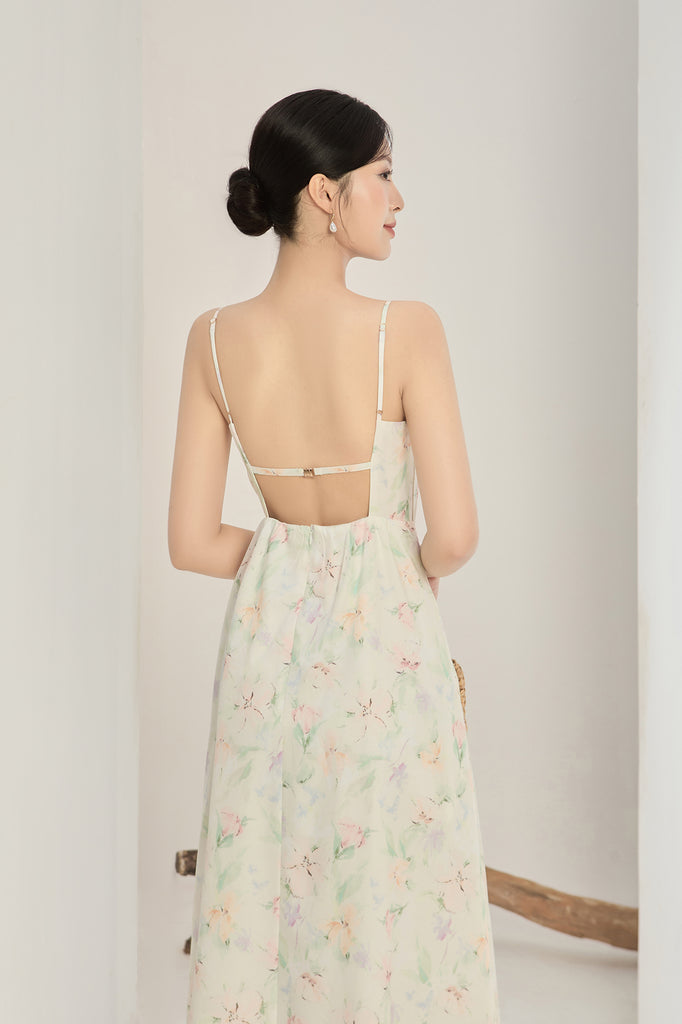 Bianca Padded Watercolour Strap Back Maxi Dress - Pastel Green [XS/S/M/L/XL/XXL]