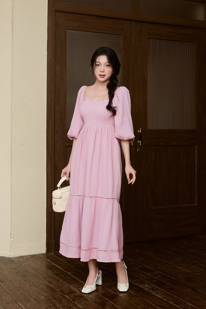 Anne Cotton Smocked Dress - Pink [XS/S/M/L/XL/XXL]