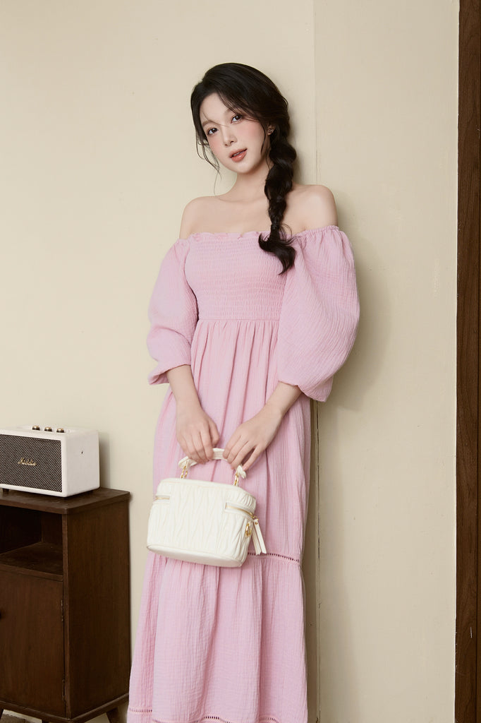 Anne Cotton Smocked Dress - Pink [XS/S/M/L/XL/XXL]
