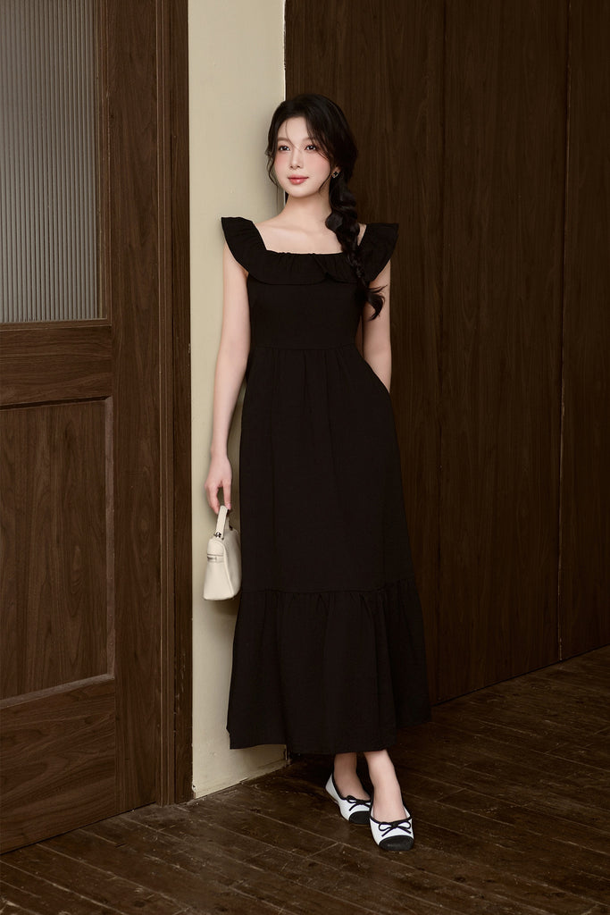 Celine Ruffle Square Neck Maxi Dress - Black [XS/S/M/L/XL/XXL]