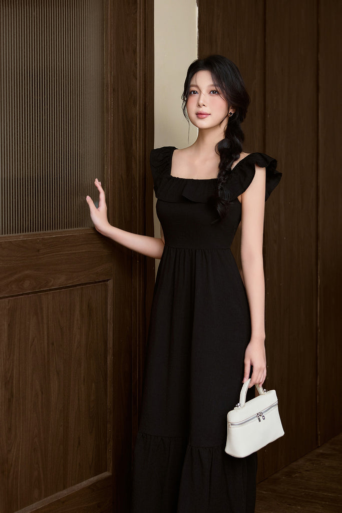 Celine Ruffle Square Neck Maxi Dress - Black [XS/S/M/L/XL/XXL]