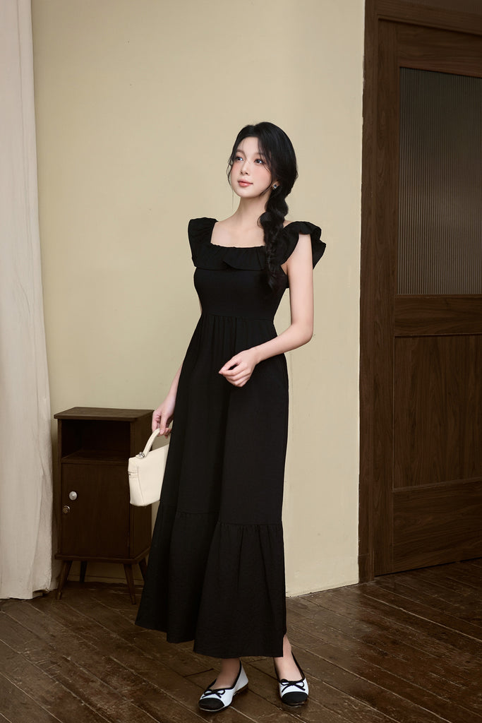 Celine Ruffle Square Neck Maxi Dress - Black [XS/S/M/L/XL/XXL]