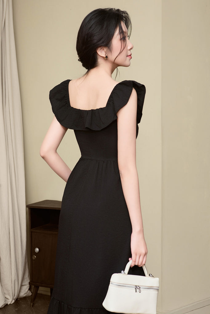 Celine Ruffle Square Neck Maxi Dress - Black [XS/S/M/L/XL/XXL]
