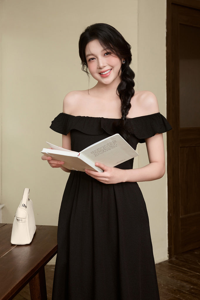 celine square neckline long dress Celine Ruffle Square Neck Maxi Dress