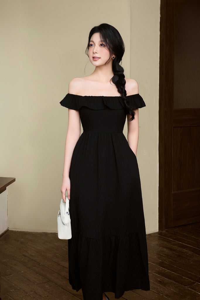 Celine Ruffle Square Neck Maxi Dress - Black [XS/S/M/L/XL/XXL]