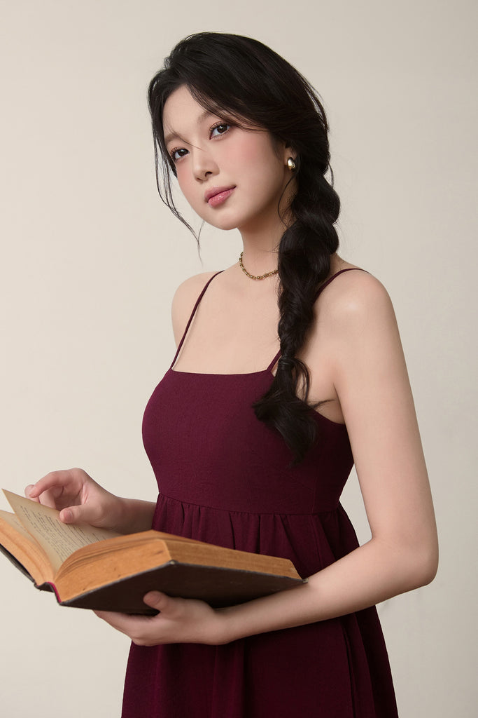 Dahlia Spaghetti Ruffle Hem Dress - Burgundy [XS/S/M/L/XL/XXL]