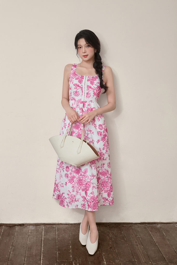 Luciana Porcelain Eyelet Corset Midi Dress - Red [XS/S/M/L/XL/XXL]