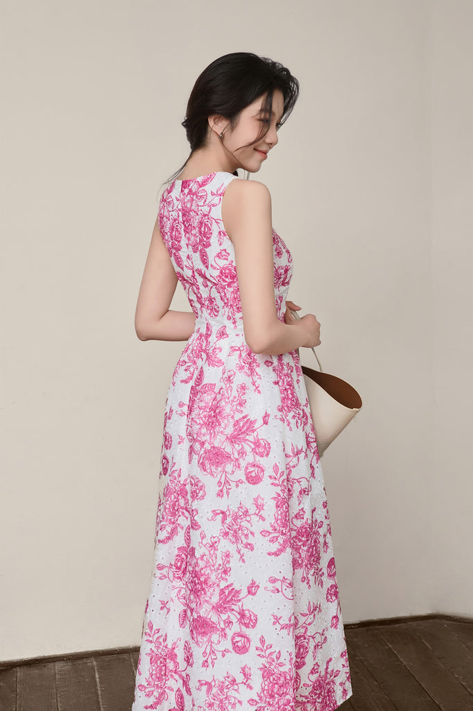 Luciana Porcelain Eyelet Corset Midi Dress - Red [XS/S/M/L/XL/XXL]