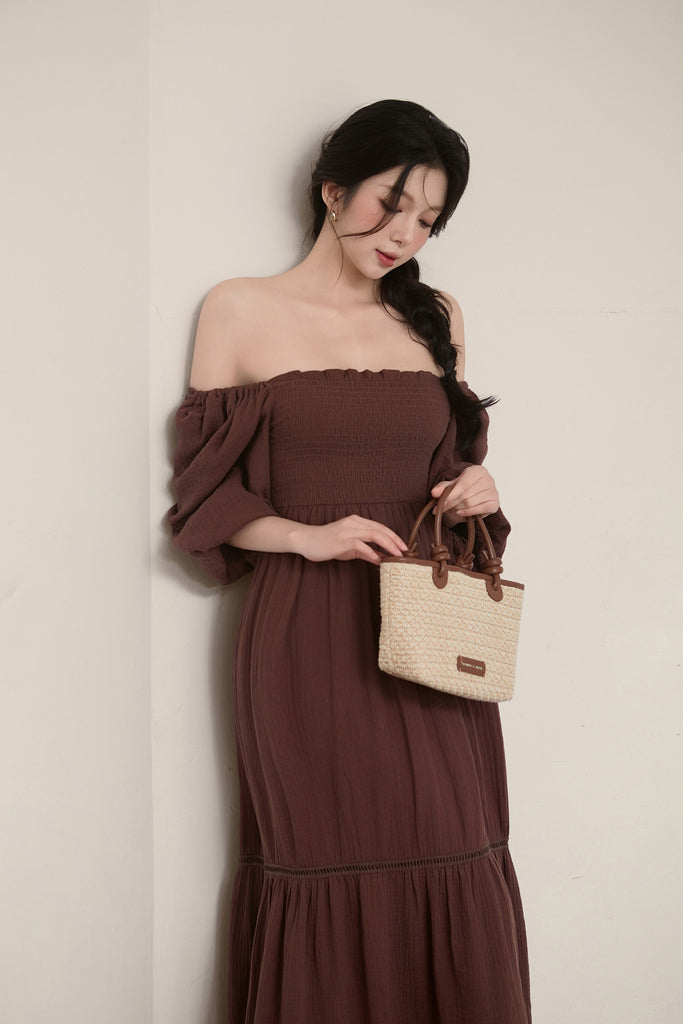 Anne Cotton Smocked Dress - Espresso Brown [XS/S/M/L/XL/XXL]