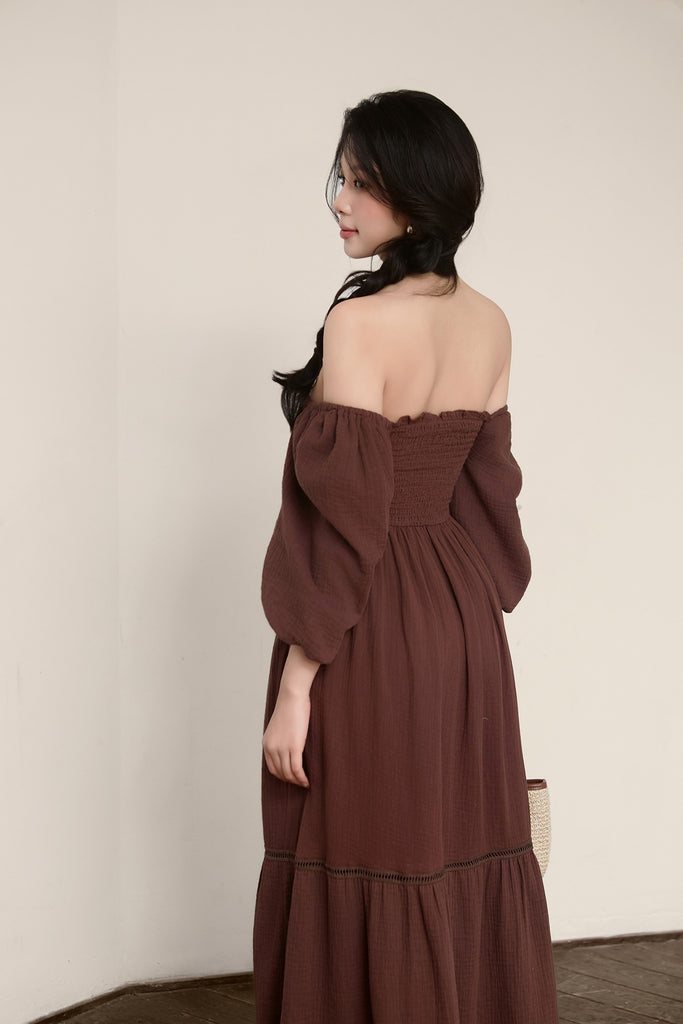 Anne Cotton Smocked Dress - Espresso Brown [XS/S/M/L/XL/XXL]