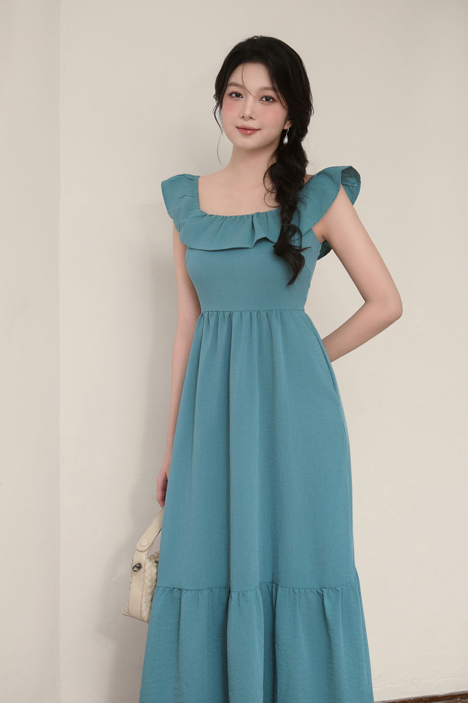 Celine Ruffle Square Neck Maxi Dress - Sea Green [XS/S/M/L/XL/XXL]